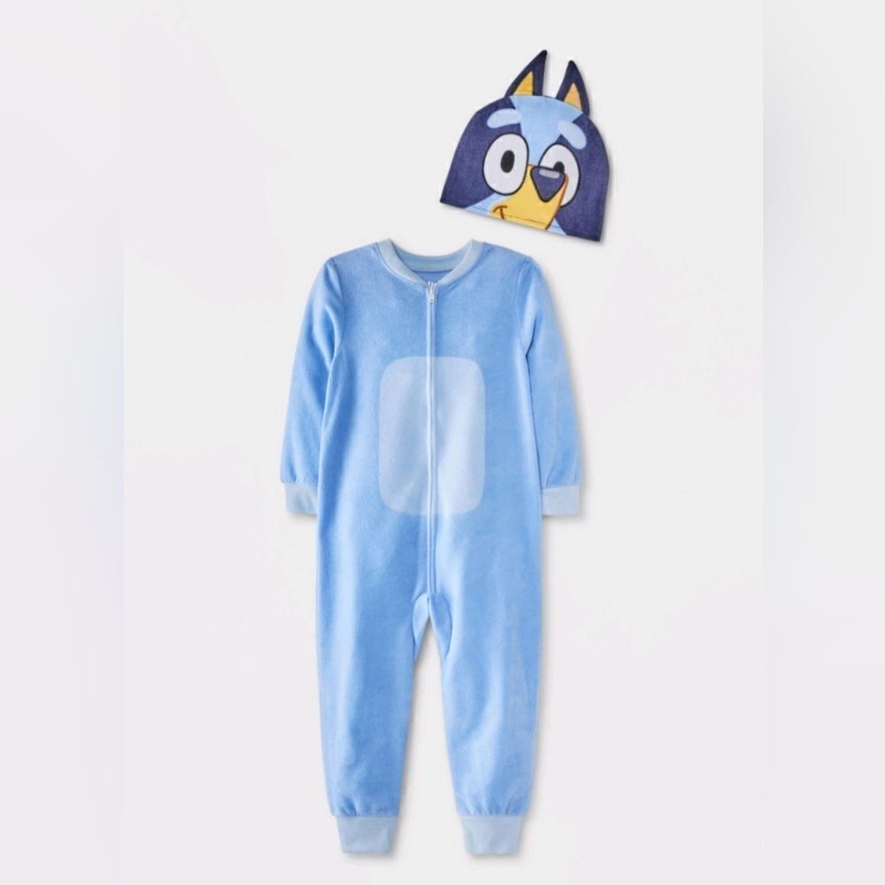 Nwt Toddler Unisex Boy Girl Bluey Blanket Sleeper Footed Pajamas with Hat
